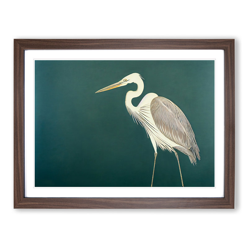 Alluring Heron Bird 1 Piece Single Picture Frame Wall Art, 34cm H x 46cm W x 2cm D, Walnut