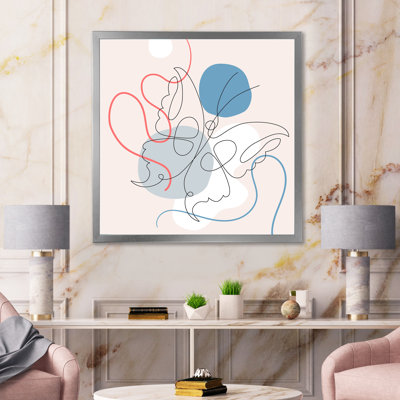 " Butterfly One Line Drawing On Cubism Shapes I " Painting Print