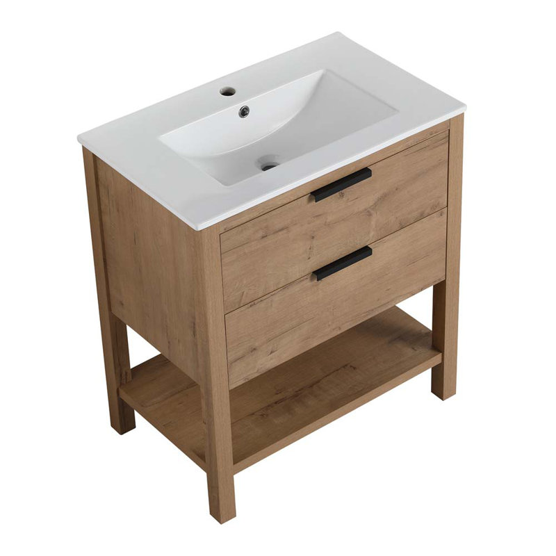 Meuble-lavabo simple 30 po avec lavabo en imitation chêne