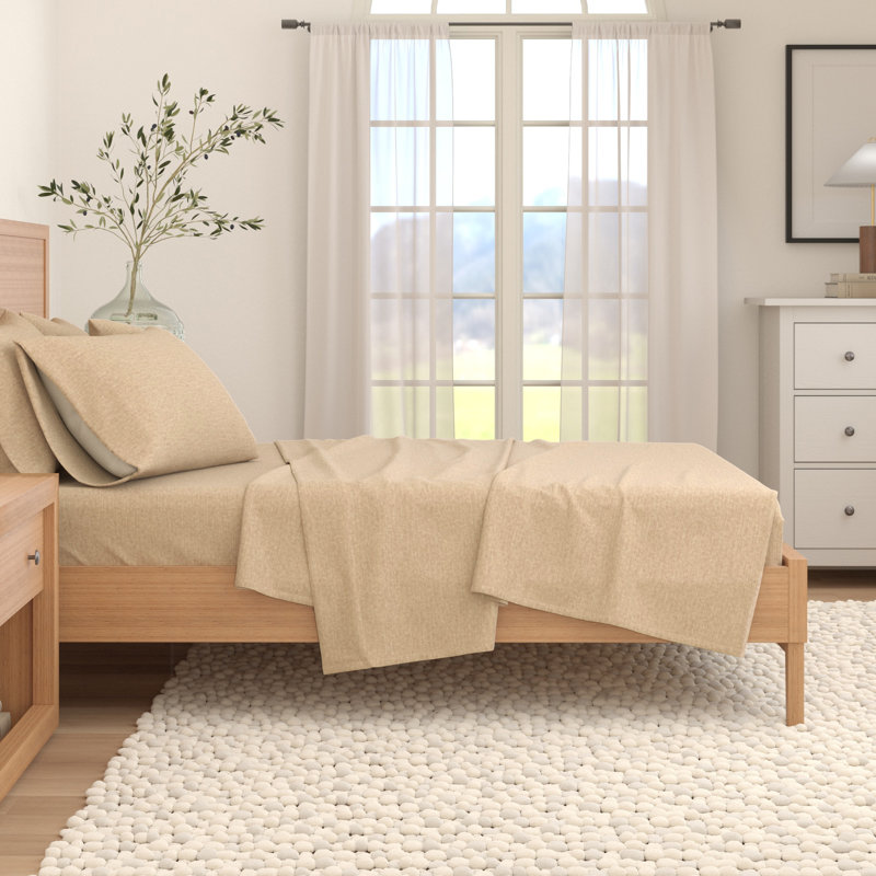 Raye Heathered Cotton Blend Flannel Sheet Set, Twin, Heathered Sand