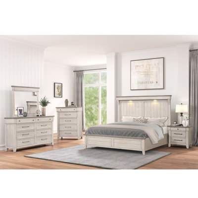 Ophelia & Co. Ken 5-Piece Bedroom Set with Touch LED Lighting, Weathered Dusty-taupe Finish
