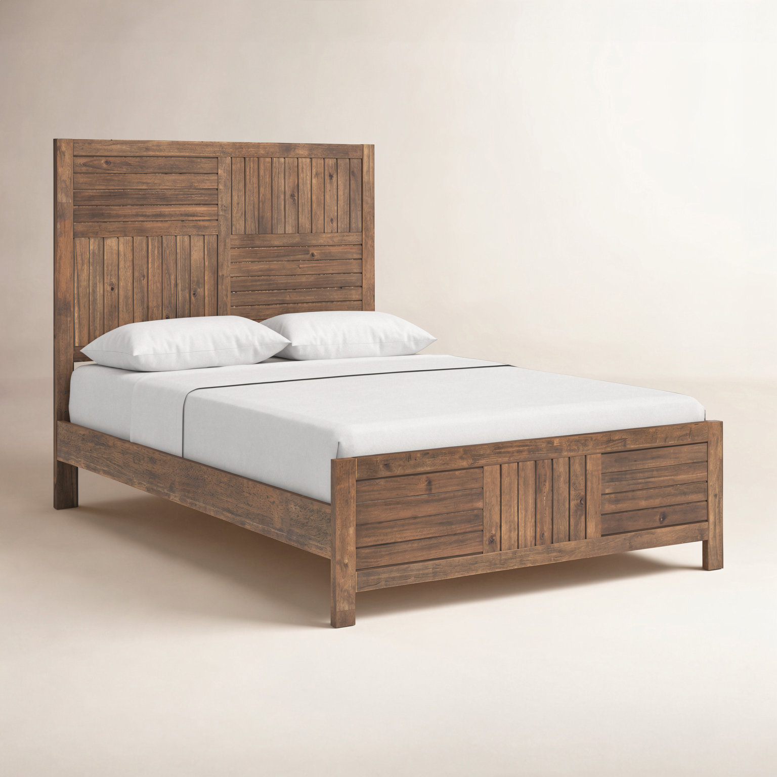 Tyson Full Solid Wood Panel Bed, Full, Tree House Brown