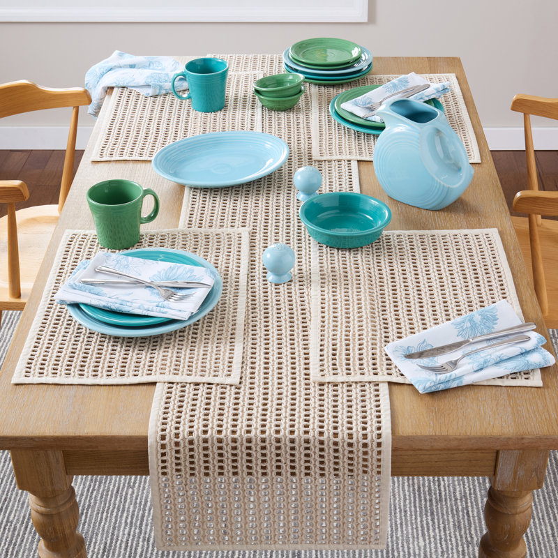 FIESTA Kai Macrame Table Runner, Natural, 14"x72"