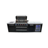 Mont Alpi Mai805-bssfc-exc 6-burner 115000 Btu Black Stainless Steel Island Outdoor Kitchen Bbq Gas Grill + Fridge Cabinet + Granite Countertops + + Grill Cover + 25" Right Extra Storage Cabinet