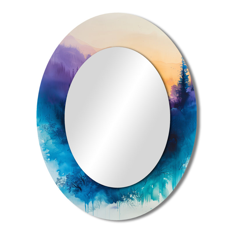 Black Blue Mountain Landscape Summer Beauty - Landscapes Oval Decorative Mirror On Metal, 43" x 33"