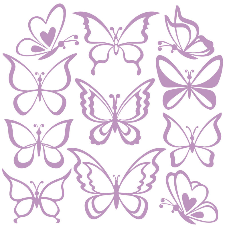 Adhésif décoratif papillon, H 55 po x l 58 po x P 0,01 po, Lilas
