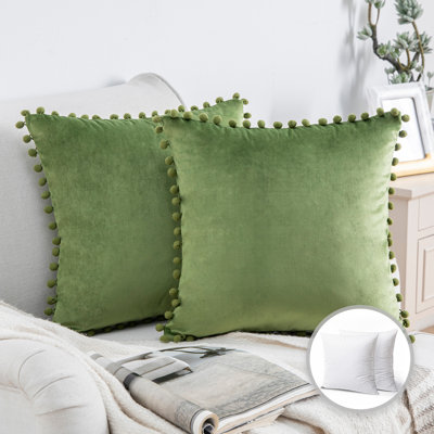 Silky Velvet Series Pom-poms Decorative Throw Pillow