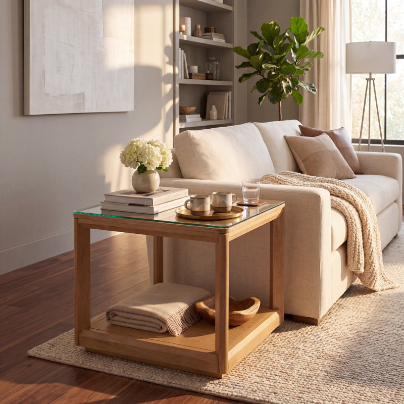Charde Glass Top End Table, Natural