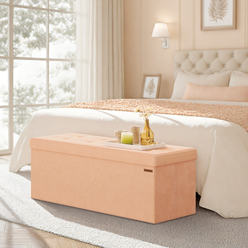 SONGMICS MAZIE Collection - Storage Ottoman Bench, Foldable Foot Rest, 15 X 43 X 15 Inches, End Of Bed Bench, Storage Chest, Load 660 Lb, Living Room, Bedroom, Entryway