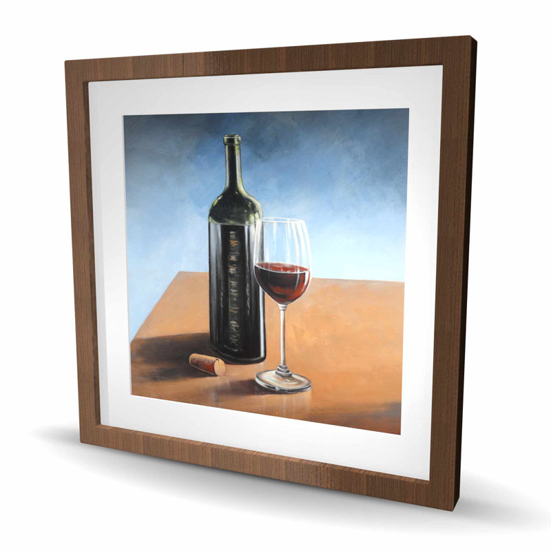 Bouteille de Bordeaux avec verre à vin - Impression romantique bleue, Brun