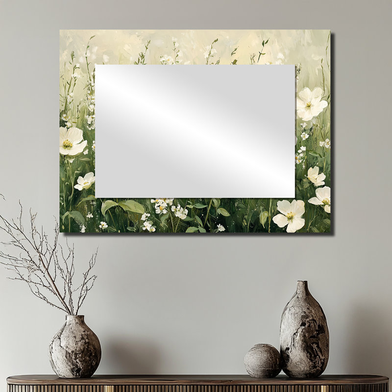 Fleurs blanches blanches au printemps Bloom II - Art mural miroir fleurs sauvages - imprimé sur métal, 24 po x 32 po