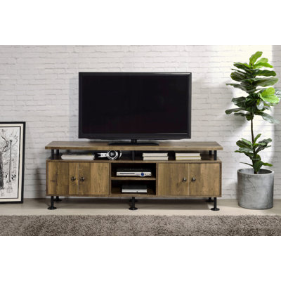 Industrial Water Pipe TV Stand - 60" Flat Screen Compatible, 4 Open Compartments & 4 Door Storage with Cord Management