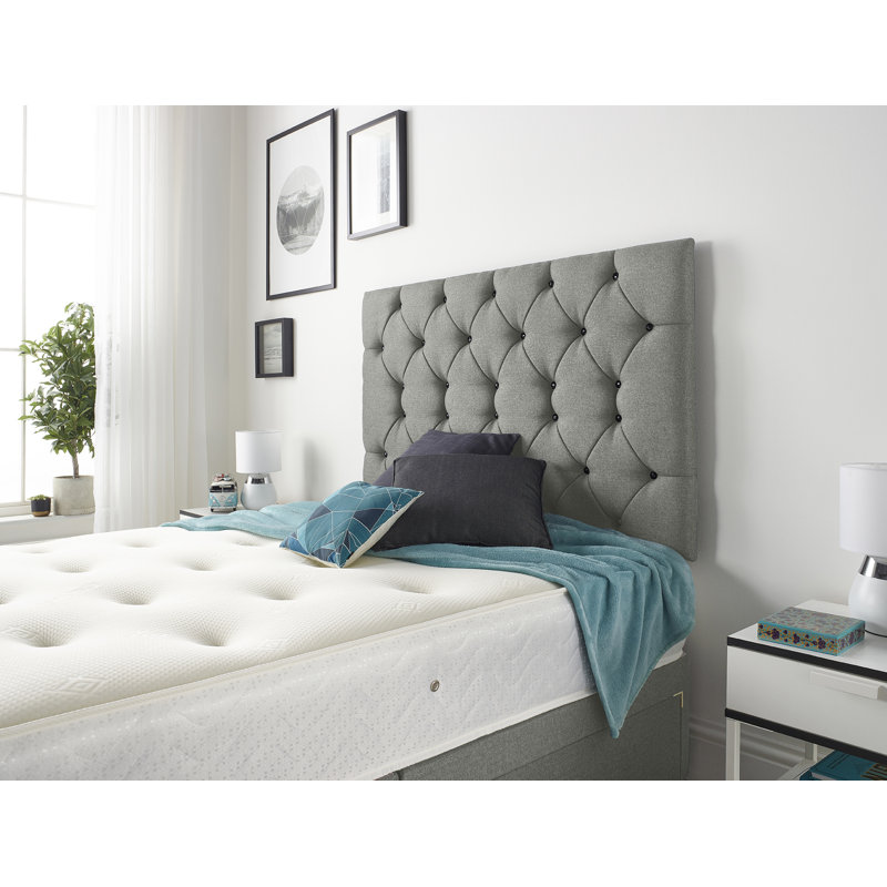 Copple Divan Bed Base with Headboard and Option for Drawers, Super King (6'), 2 Drawers, Silver