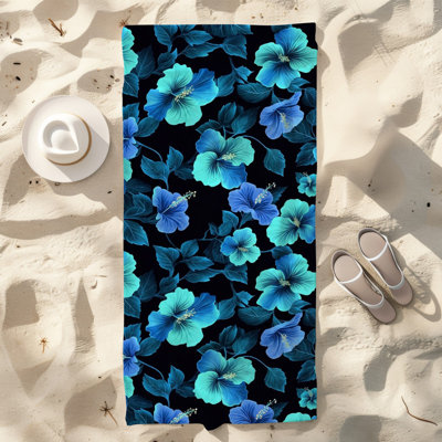  Microfiber Beach Towel Lightweight Travel Towel, Absorbent No Fade,30"x60",Teal Hibiscus Print