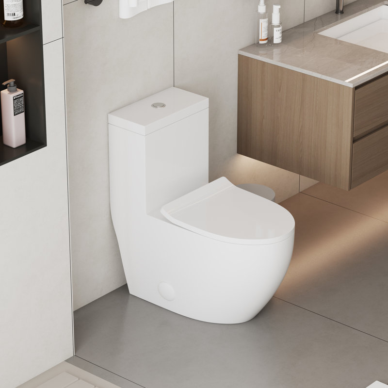 Toilette allongée monopièce à double chasse à jet double 1,1 / 1,28 GPF (siège inclus), Blanc