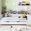 Lit de jour en bois avec rangement, lit gigogne simple et zone d'étude, lit gigogne de rangement blanc antique pleine grandeur, bureau de lit