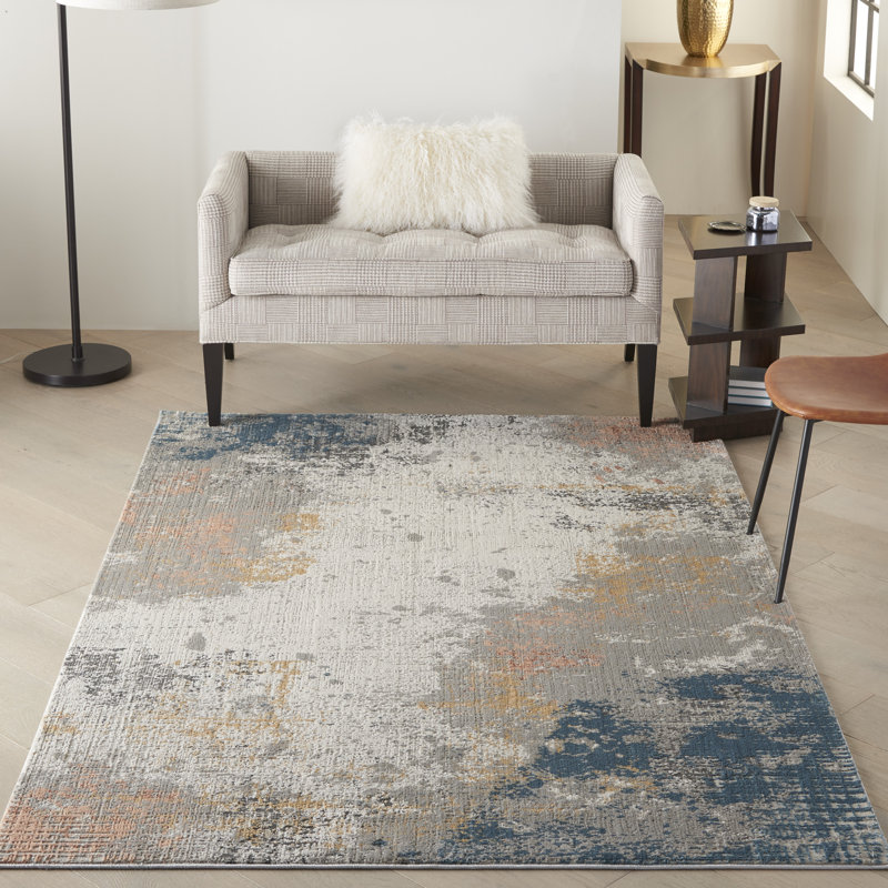 Tapis abstrait gris tissé à la machine, Rectangle 3 pi 11 po x 5 pi 11 po