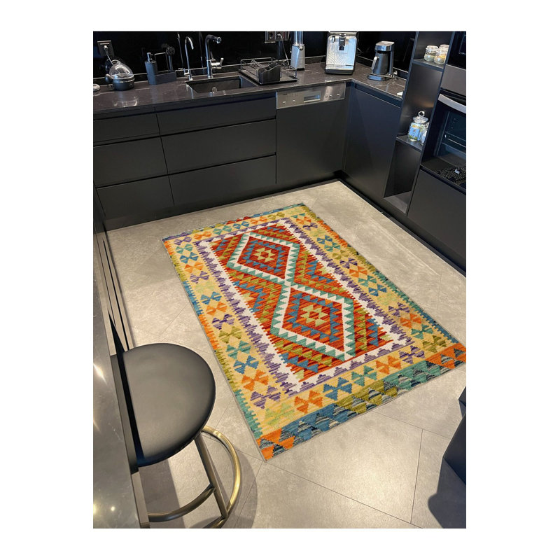 Tapis décoratif multicolore à motif traditionnel lavable à la machine, Carré 4 pi 11 po