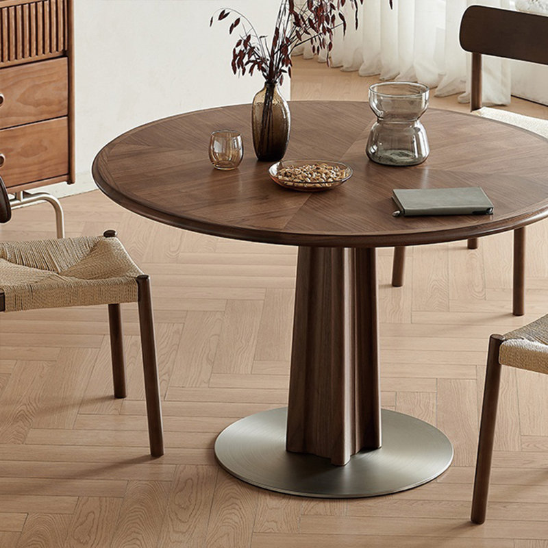 Elegant and functional dining table, Walnut/Silver, 29.52"H x 47.24"L x 47.24"W