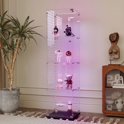 Storage Cabinet, Glass, Tempered Display,Wine,,File, Tempered Top,Bluetooth Led Light Strip,With Door Lock
