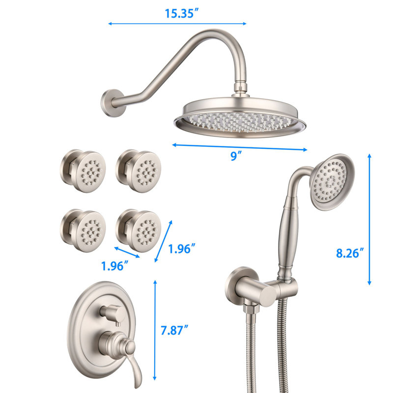Rain Shower Faucet with Body Jet Handshower