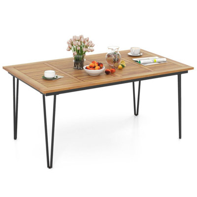 63 Inch Rectangular Outdoor Dining Table With Acacia Wood Tabletop And Umbrella Hole by 17 Stories