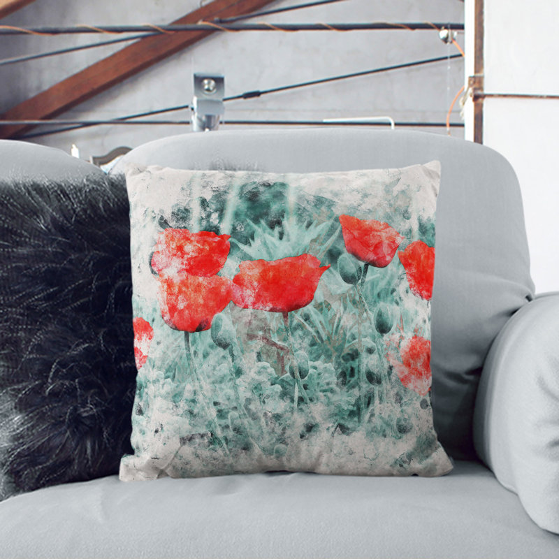 Field of Poppies Vol.4 Watercolour Scatter Cushion, Black, 40cm H x 40cm W x 15cm D
