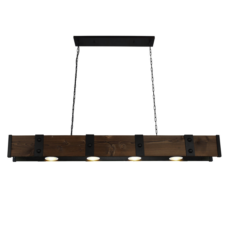 59in Rustic Wood & Metal Chandelier – 4-Light Industrial Ceiling Fixture in Black & Brown for Dining Room, Kitchen Island, or Farmhouse Decor