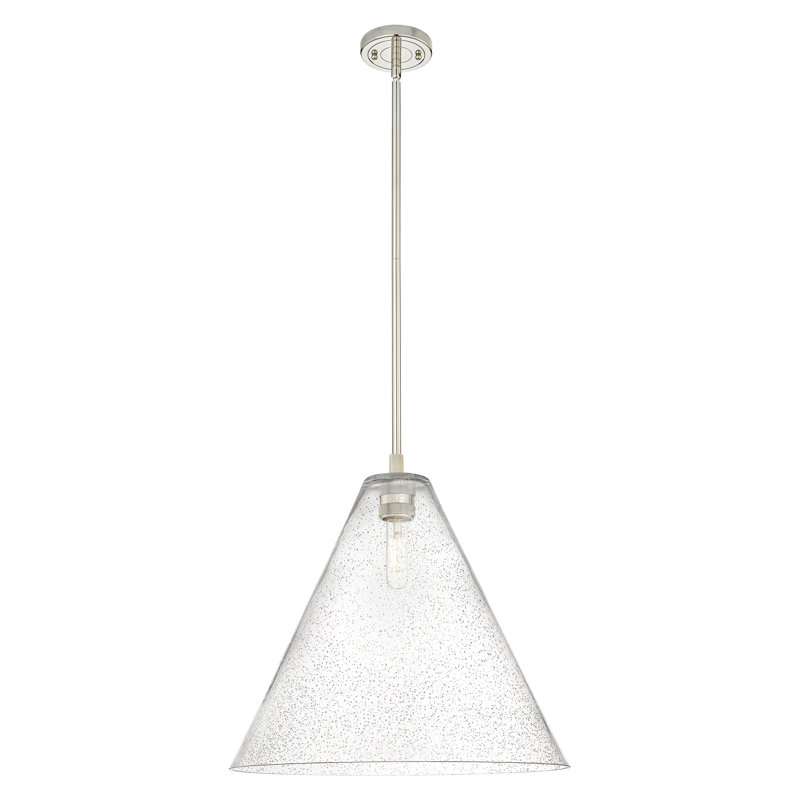 Downtown Urban - Crispin - Luminaire suspendu 1 tige 16 po Berkshire - Finition nickel satiné - Abat-jour transparent, Grainé