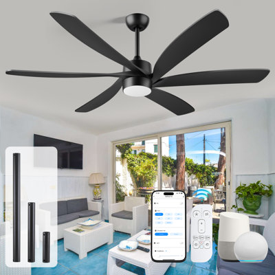 Ventilateur de plafond industriel moderne de 64 po avec éclairage - application intelligente et contrôle Alexa, moteur à courant continu réversible, 6 pales en ABS, moteur à courant continu silencieux, ventilateur de plafond moderne pour une utilisat