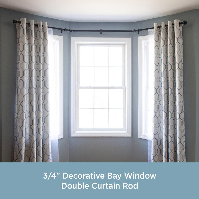 Black Adjustable Steel Bay Window Double Curtain Rod