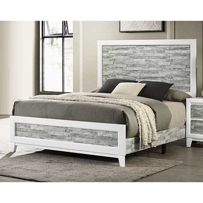 Très grand lit pour la chambre à coucher avec tête de lit grise / blanche et lattes confortables à finition de cadre