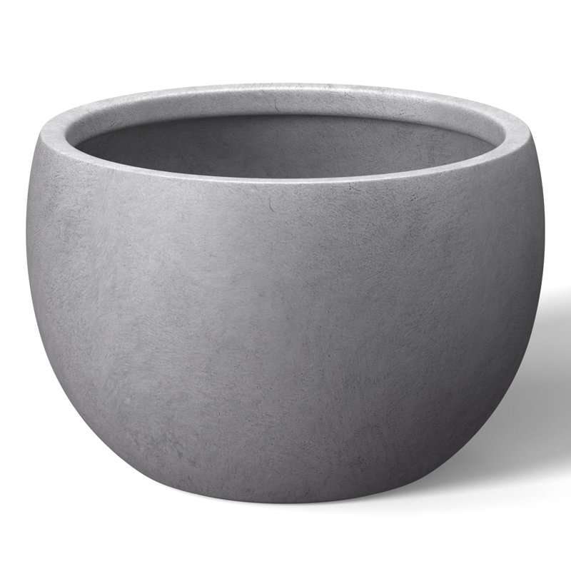 Concrete Round Planter / Pot With Drainage Holes, 16.34" H x 22.83" W x 22.83" D, Charcoal Black(Enhanced Interior)