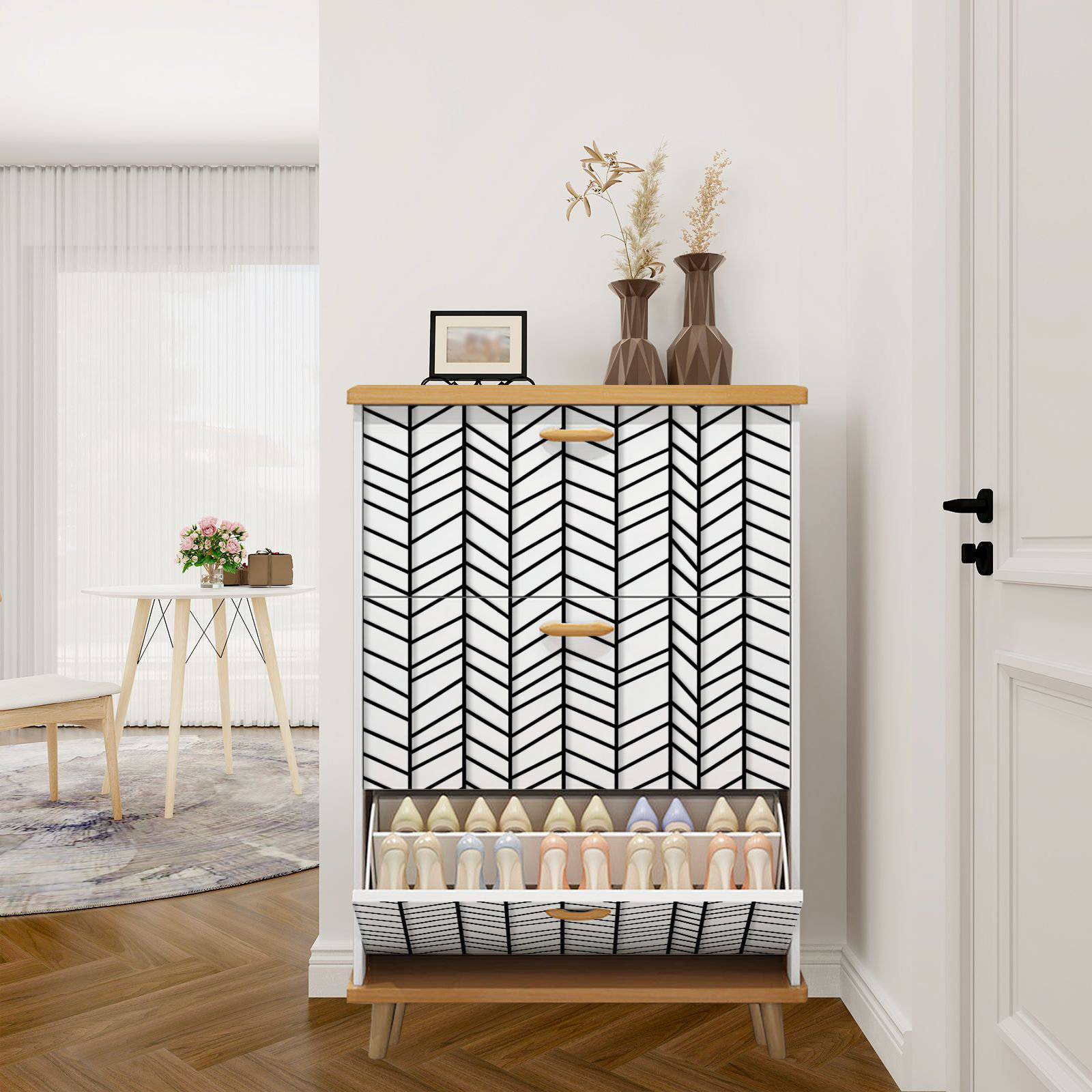 East Urban Home Shoe Storage Cabinet with 3 Flip Drawers for Linear ...