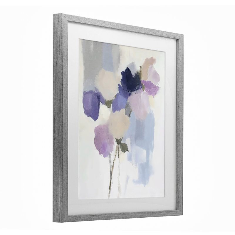«Lavender Haze Abstract Florals», reproduction encadrée sous verre, conception de Riley B, H 21 po x l 17 po, Gris
