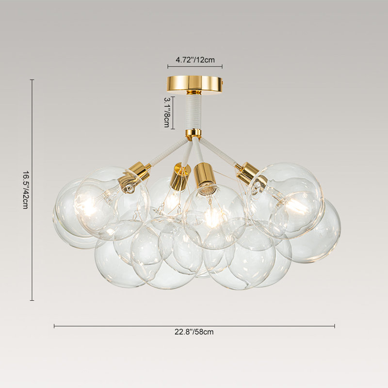 4-Light Clear Glass Semi Flush Mount Ceiling Light, Blanc / doré