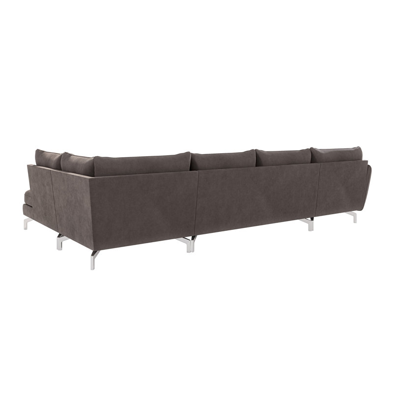 Modern U-shape Kimo Corner Sofa with Silver Metal Legs, Left Hand Facing, Brown - Khaki