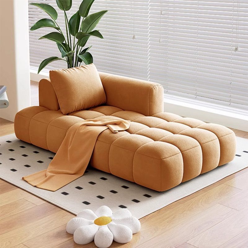 Chaise longue rembourrée avec cadre en bois massif, Orange, Accoudoir à gauche (vu de face)