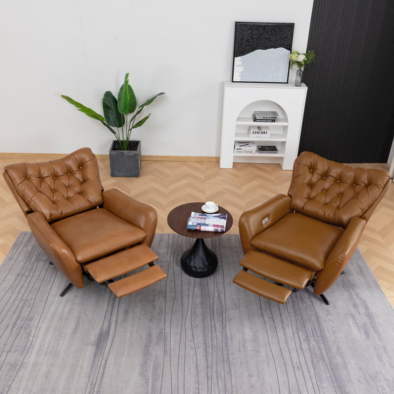 Genuine Leather Swivel Wingback Recliner, Camel