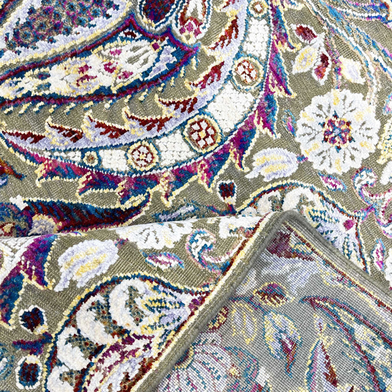 Hand Woven Silk and Wool Floral Area Rug, Rectangle 9' x 12'