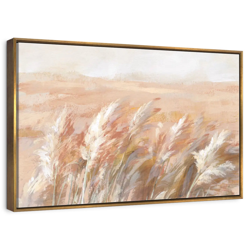Herbes de prairie en terre cuite, 46 po x 31 po, Cadre flottant doré