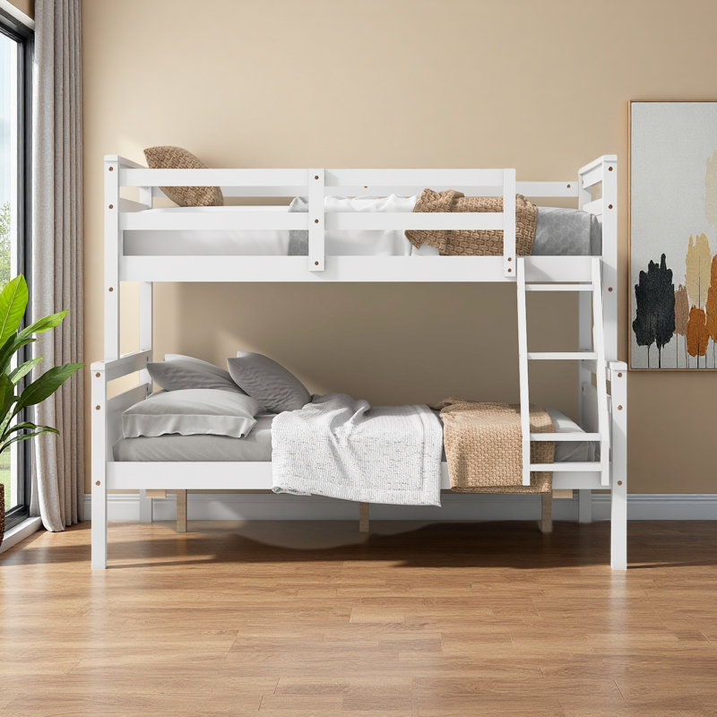 Lit simple superposé au-dessus d'un lit double avec échelle, barrière de sécurité, parfait pour la chambre à coucher, Blanc
