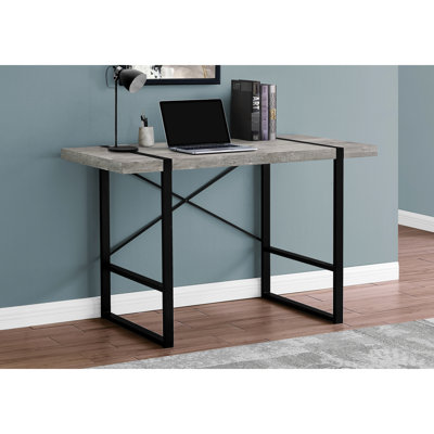Poste de travail contemporain pour ordinateur portable pour bureau - 49 po l stratifié gris et métal noir 48 po l bureau à domicile, cadre de surface d'inspiration industrielle