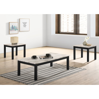 3 Piece Coffee Table With Faux Marble Top