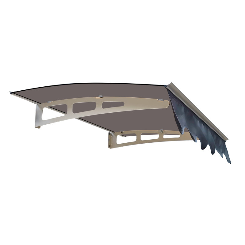 Series Door Window Awning Made Of  0.137 Inch Thick Crystal Solid Polycarbonate Sheet And Aluminum Alloywith Valance In Size Of 47" Wide X 34" Deep For Wooden Wall House (Brown Roof)