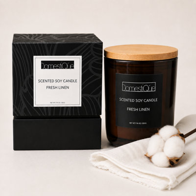 Bougie parfumée de luxe Domestique, durée de combustion de 40 à 60 heures, mélange de cire de soja et mèche de coton biologique, contenant en verre avec boîte-cadeau, lin frais, 8 oz
