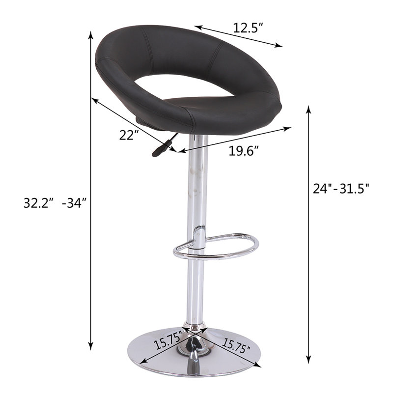 Tabouret de bar rotatif à hauteur ajustable avec structure en métal Mells, Noir, Argent argent