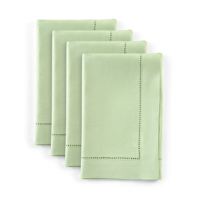 100% Pure Linen Hemstitch Dinner Napkins - Classic Hemstitch, Light Green