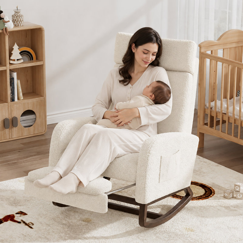 Chaise berçante avec repose-pieds Teedy, Teddy Beige