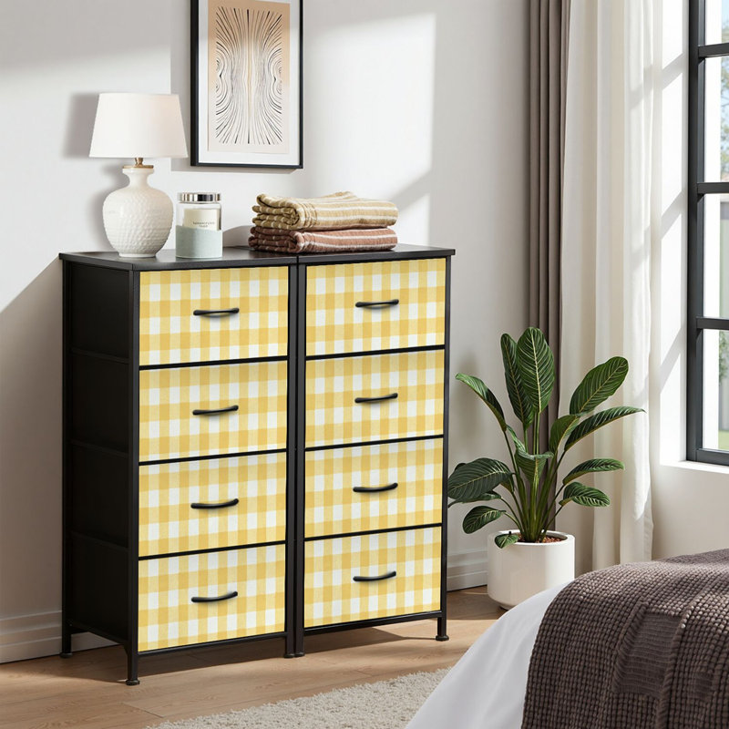 4 Drawer Dresser for Bedroom, Narrow Chest of Drawers, Wooden Top and Study Iron Frame 18"x37.5"-(WxH)